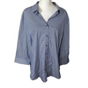 Worthington Striped Button Down Up Blue Womens Plus Size 3X Long Sleeve Collared